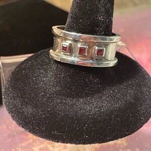 Elegant Silver Ring with Red Accents